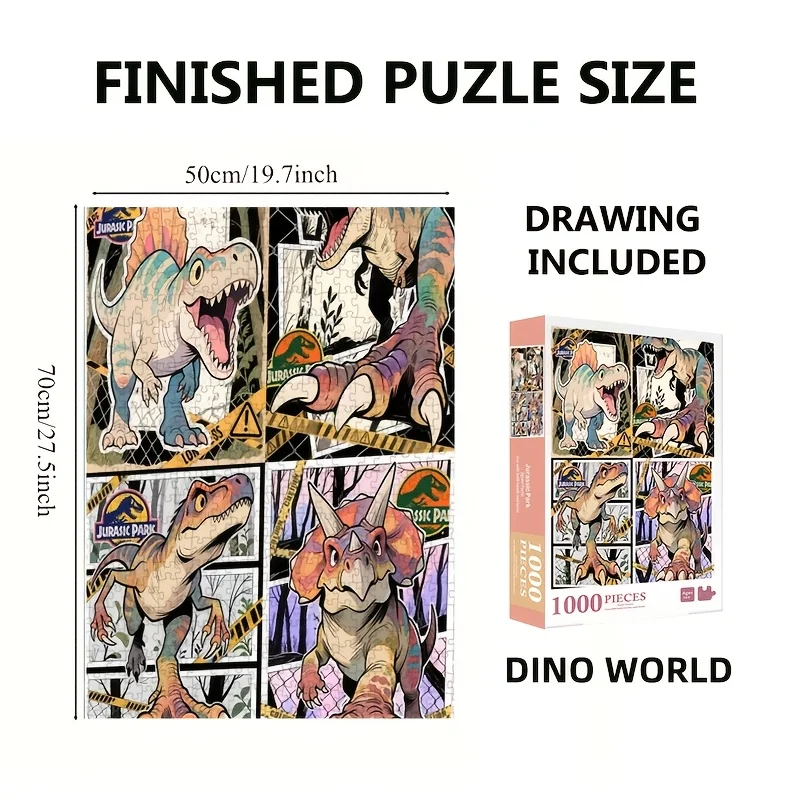 

1000 Piece Jigsaw Puzzle for Adults, 70 x 50cm (27.5 x 19.6 in) Dinosaur Quadriptych Art, Difficult Challenge Puzzles for Family