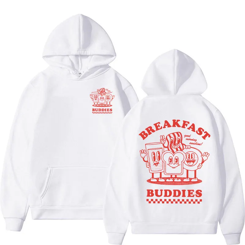 BREAKFAST BUDDIES Funny Meme Hoodie Men Women Retro Cartoon Sweatshirt Cute Kawaii Fashion Aesthetic Pullover Hoodies Streetwear