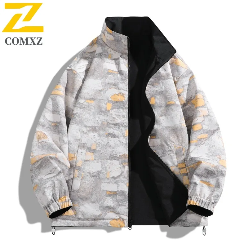 

COMXZ Men Windbreaker Coat Waterproof Puffer Stand Collar Outdoor Cycling Travel Camping Coats Autumn Trendy Minimalist Jacket