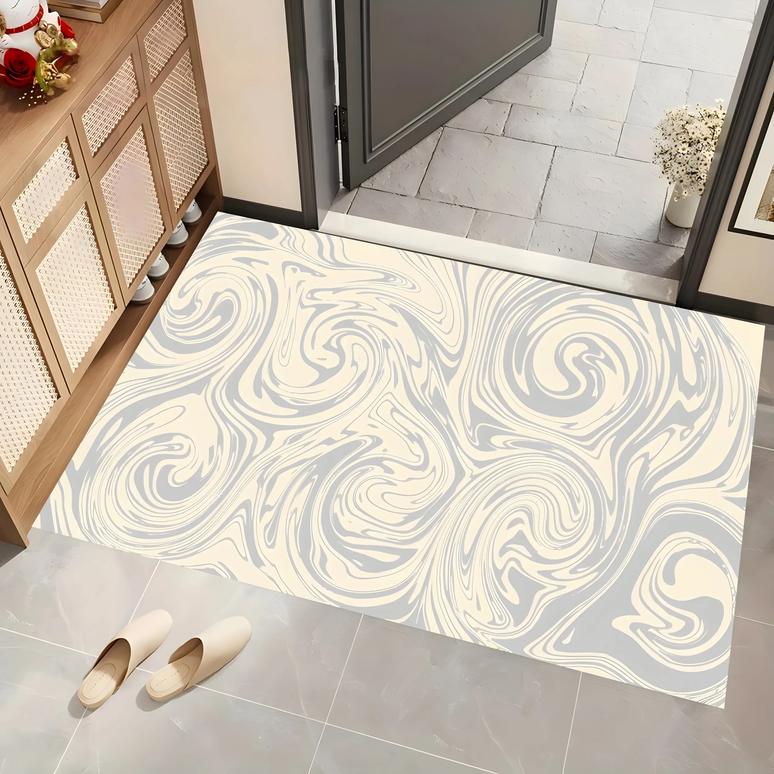 2D Large Carpet Milky Gray Flowing Swirl Minimalist Luxurious Style Living Room Bedroom Home Decor