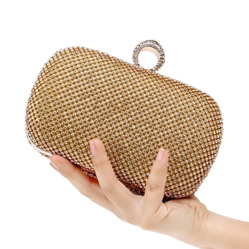 Fashion Gold Diamond Evening Bags Women's Luxury Formal Dress Clutch Bag Ladies Wedding Party Crossbody Bling Crystal Box Purse