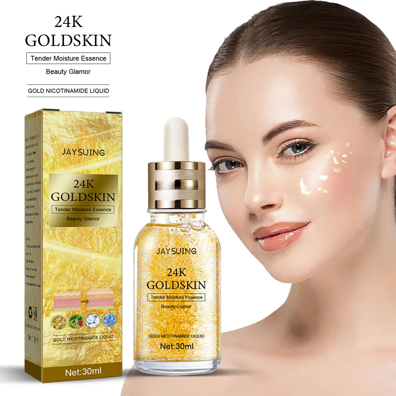 30ml 24K gold hyaluronic acid essence Lift, tighten, reduce redness, restore skin radiance, prevent skin dryness, moisturize