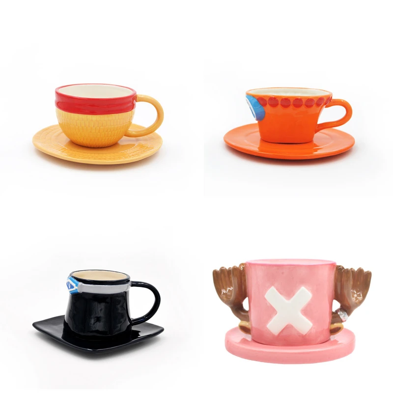 

Anime One Piece Mug Water Cup Cosplay Creative Three Brothers Hat Shaped Coffee Cup Chopper Ace Sabo Ceramic Cup for Parties