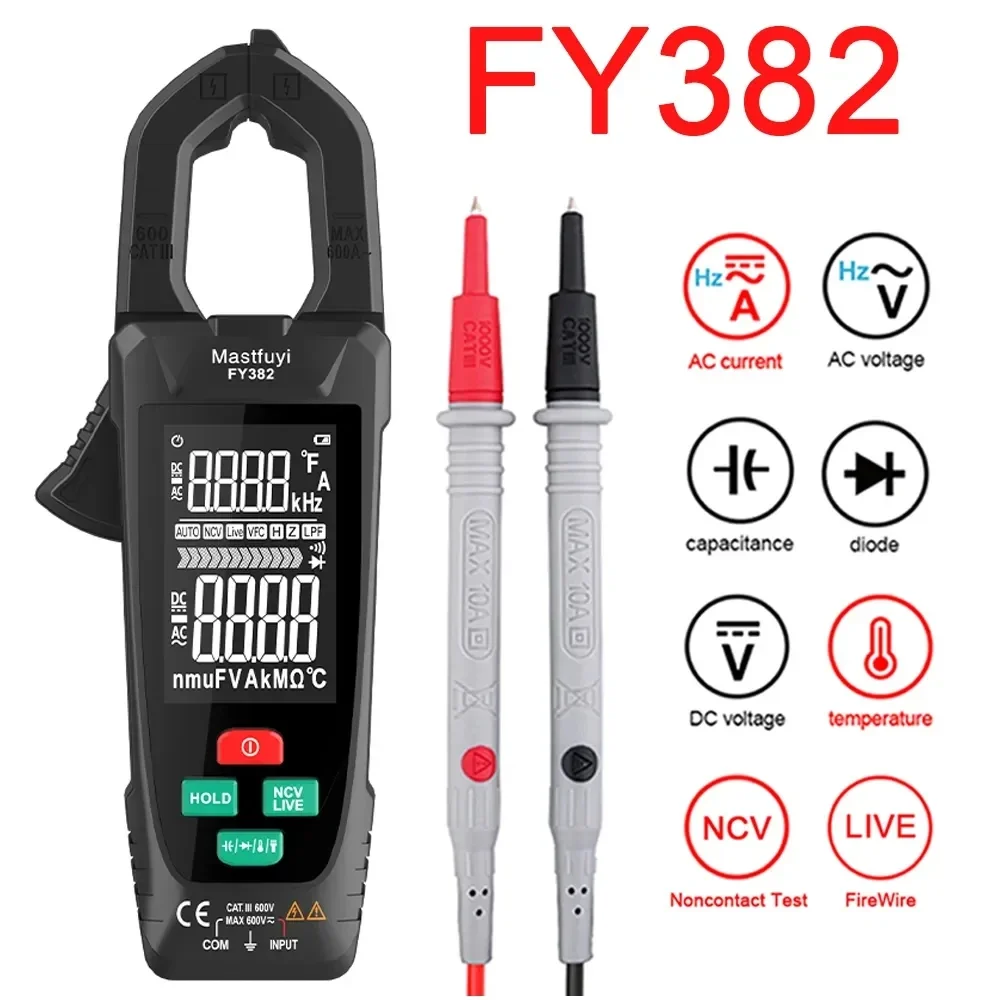 Mastfuyi Medidor de Braçadeira Digital em Multímetro Multifuncional Testador Elétrico e Medidor de Temperatura True Rms Nvc Indução Ammet