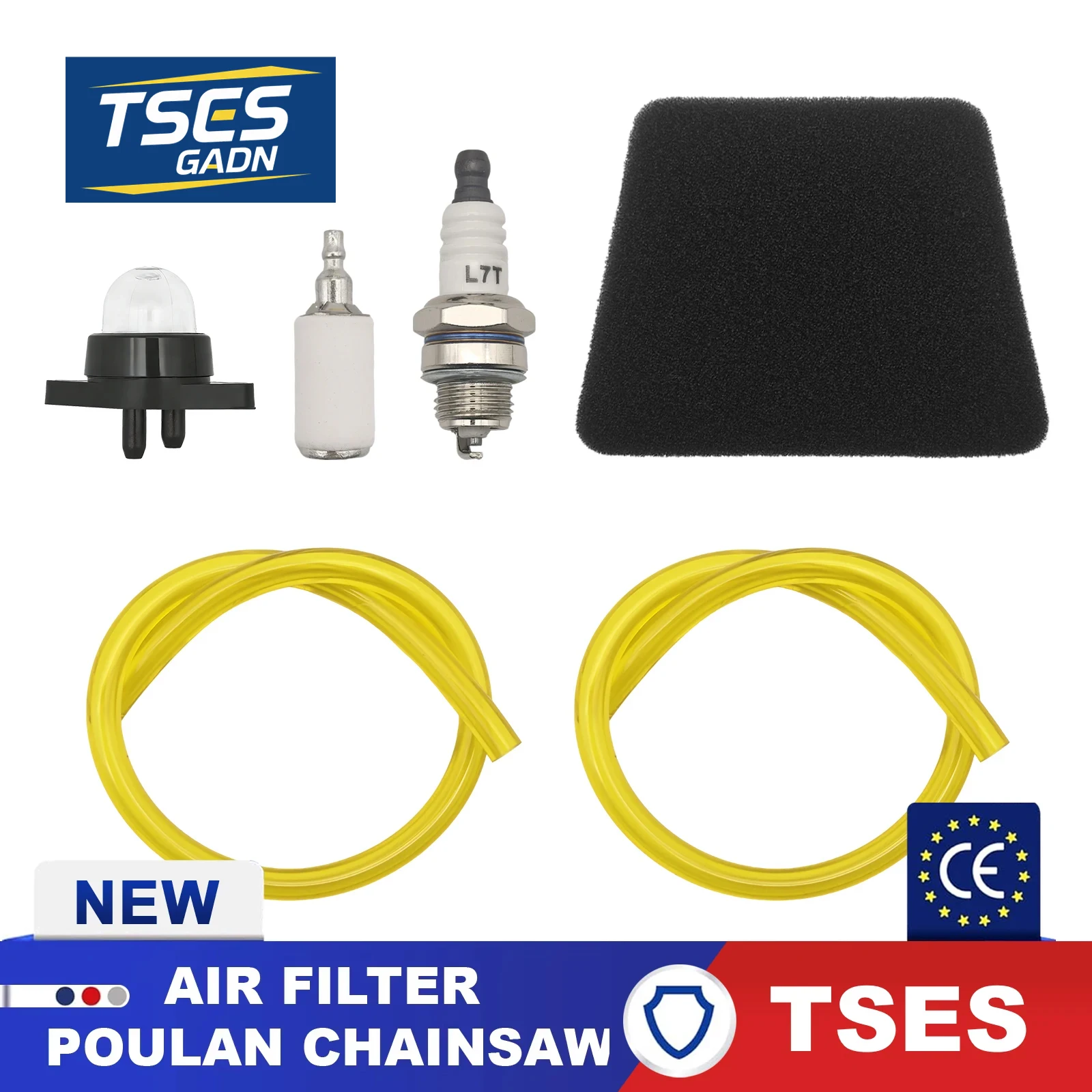 TSES Air Filter Kit for Poulan Chainsaw Parts 530037793 2150 2375 1950 2055 Primer Bulb Pump with Fuel Line Hose Tube Spark Plug