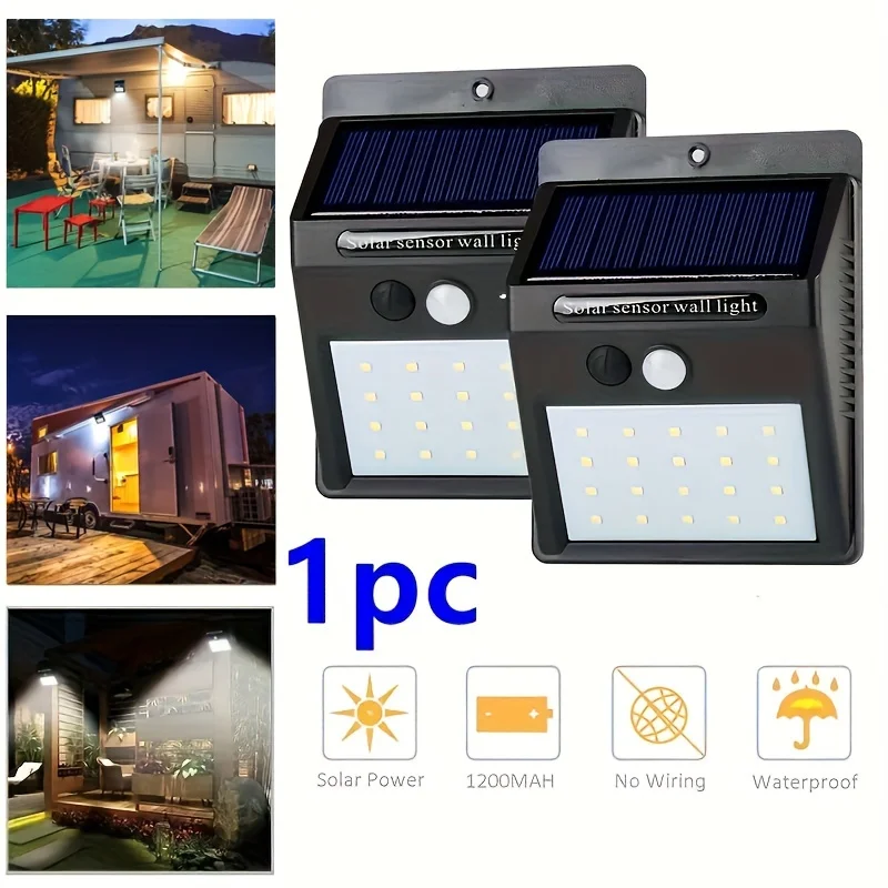 Impermeável Solar Sensor Lâmpada de parede, Luz ao ar livre, Powered Sunlight, Street Lamp, Garden Decor, 30LEDs, 20 LEDs, 1-4Pcs