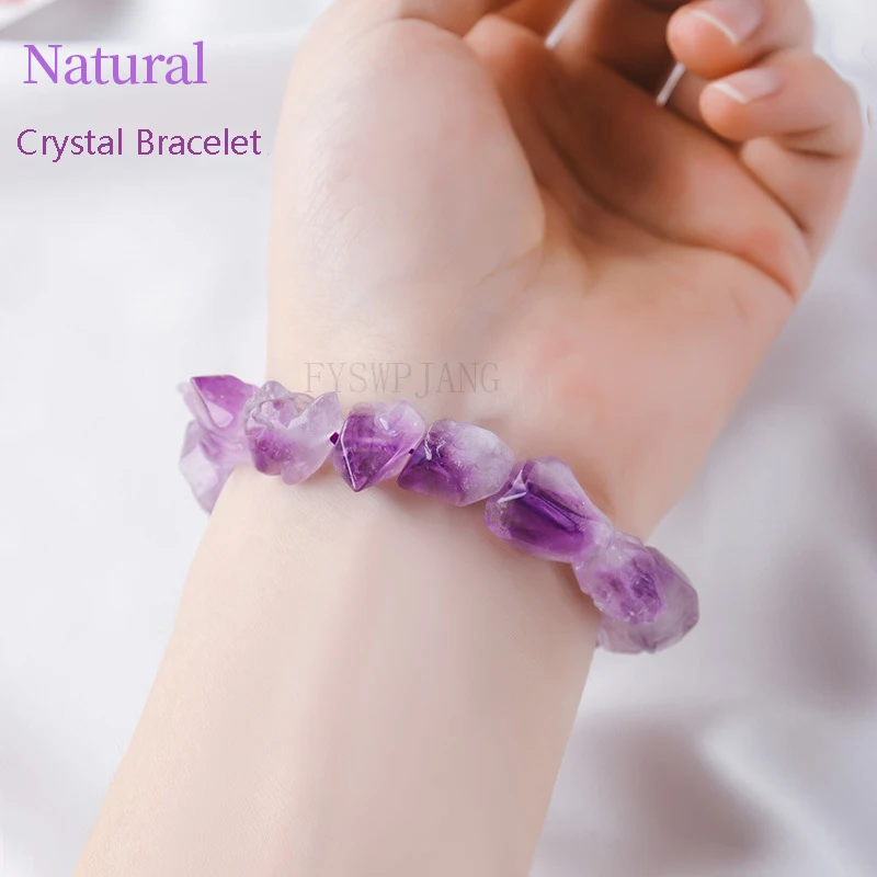 Natural Amethyst Bracelet Amethyst Tooth Flower Raw Stone Bracelet DIY Lapis Gold Tiger Eye Single Circle Bead Crystal Bracelet