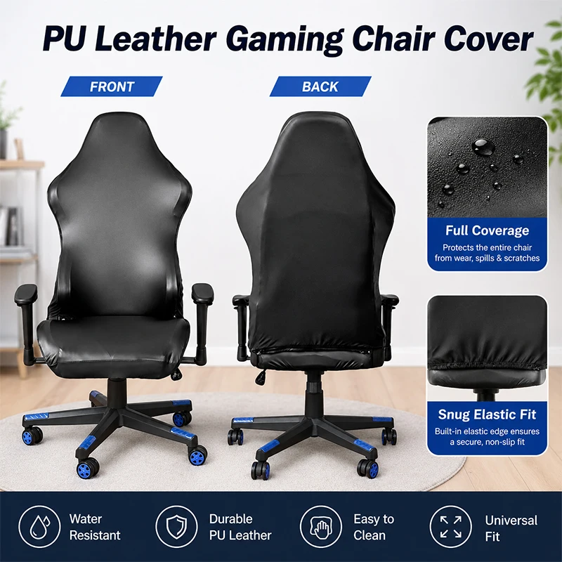 Elastic Waterproof PU Leather Computer Gaming Chair Covers Dustproof Pet Scratch Resistant Retractable Office Chair Cover