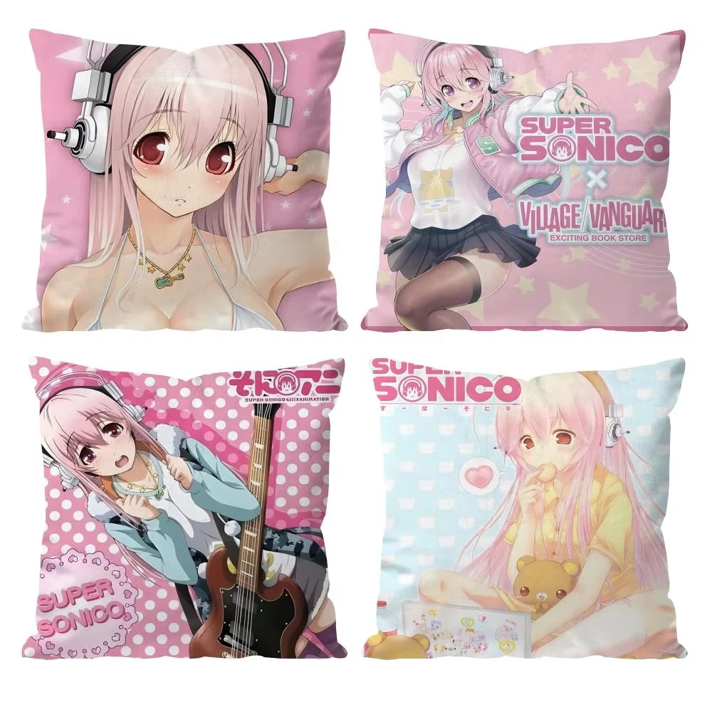 Anime S-Super Sonico Printed Cushion Cover Soft Plush Pillow Case Home Living Room Sofa Decorative Pillowcover Bedroom Ornament
