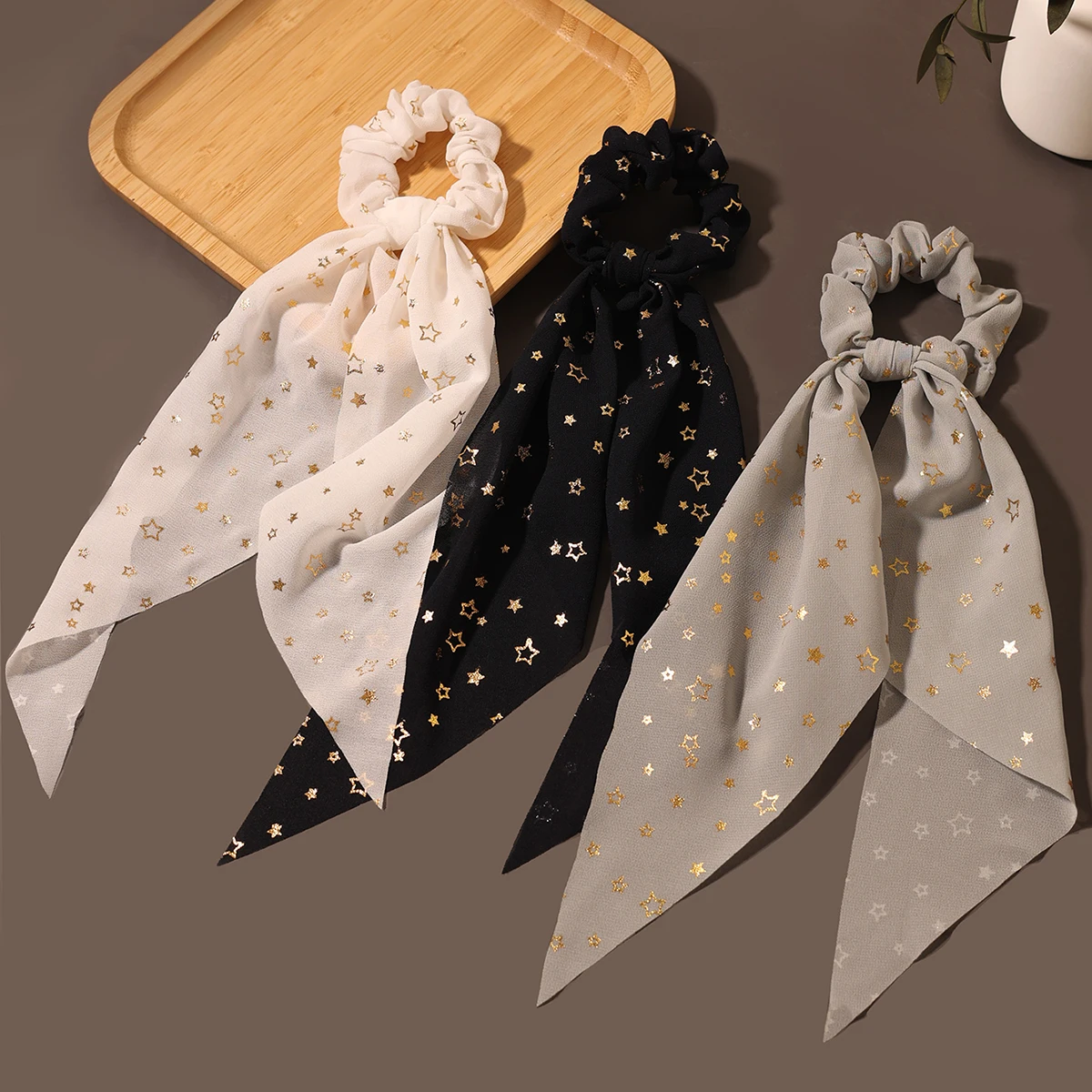 2024 New Fashion Chiffon Silk floral Scarf Hair bow Scrunchies Women Hair Rope Rubber Bands Ponytail Holder Hair Accessories