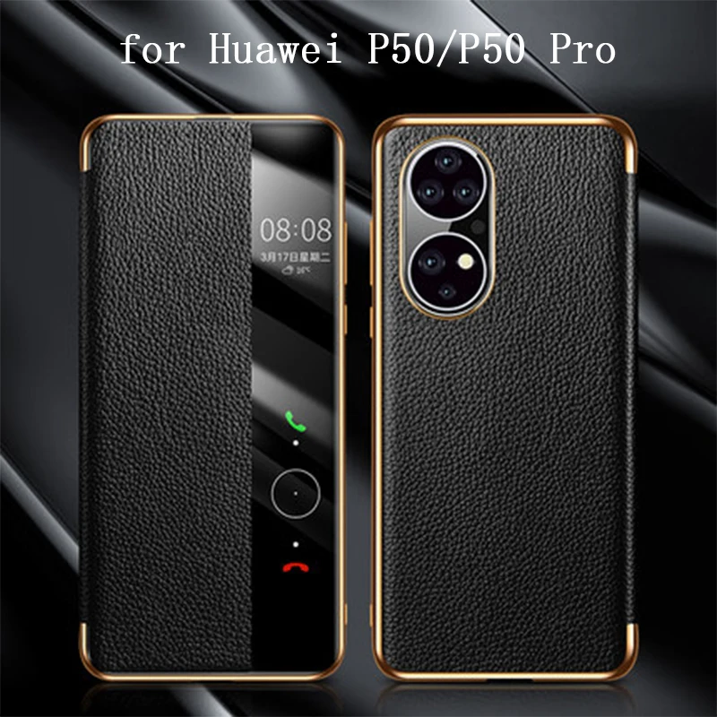 

New Genuine Leather Case for Huaweo P50/P60 Pro Window View Flip Stand Phone Cover Bag for Huawei P50 Pro funda skin P60 bags