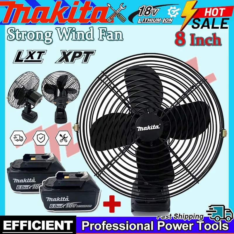 

Makita 8 Inches Wireless Outdoor Fishing Desktop Portable Metal Fan Camping Fan Strong Wind Fan Fit Makita 18V 20V Battery