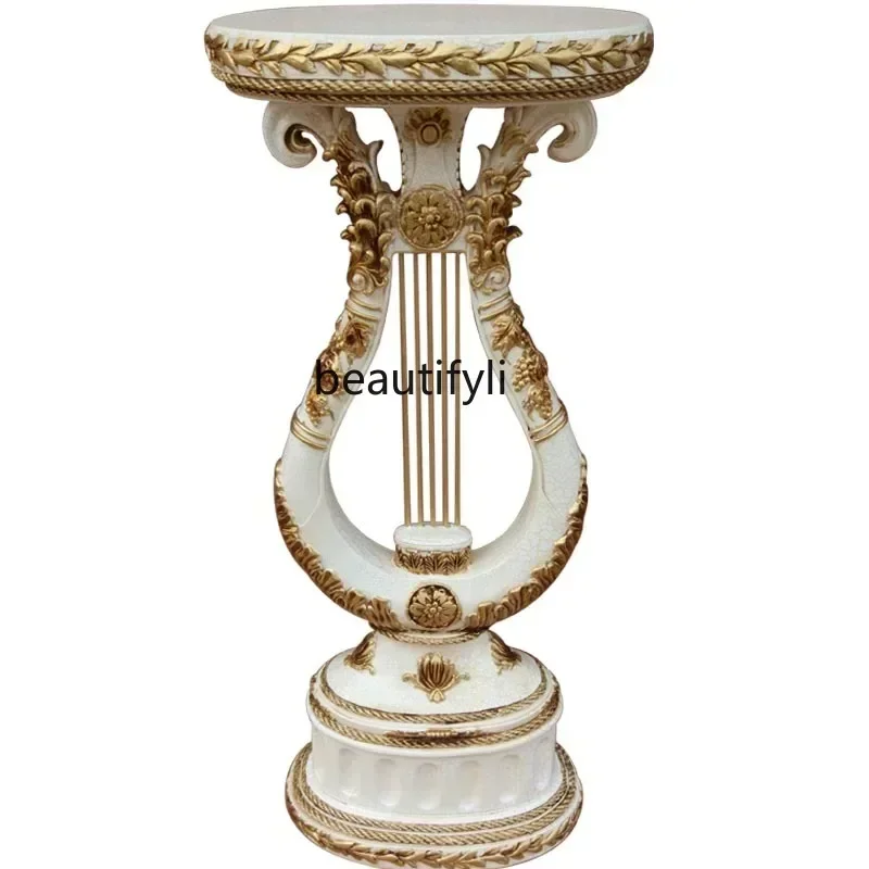 TTT Living room floor-to-ceiling flower stand ornament Roman column decoration European bonsai shelf green dill flower table