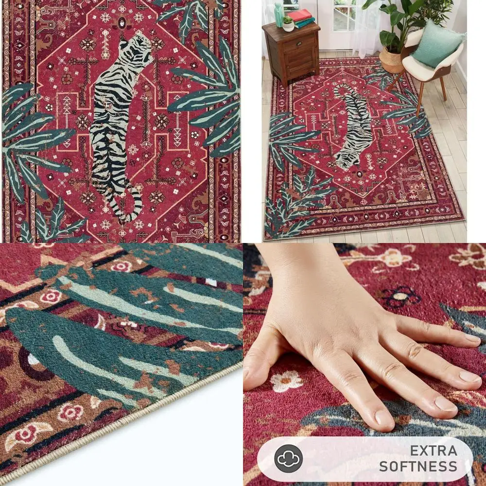 

Wine Red 4x6 Bohemian Vintage Oriental Area Rug, Perfect for Home Decor in Rooms and Entryways