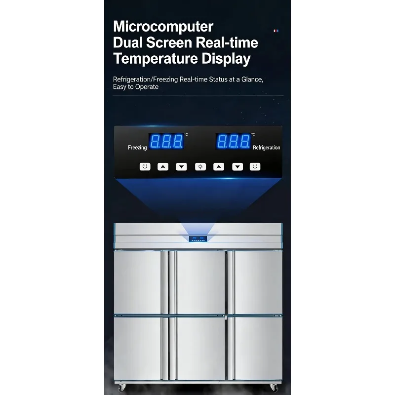 Refrigerador Comercial de Carne com 6 Portas e Controle Digital de Temperatura para Uso em Lojas, Restaurantes e Hotéis