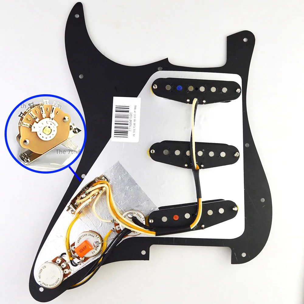 Texas Blues Alnico 5 ST Gitarren-Pickguard mit SSS-Tonabnehmern, vorverdrahtet mit OAK-Typ-Schalter, verschiedene Farben – Detail 2
