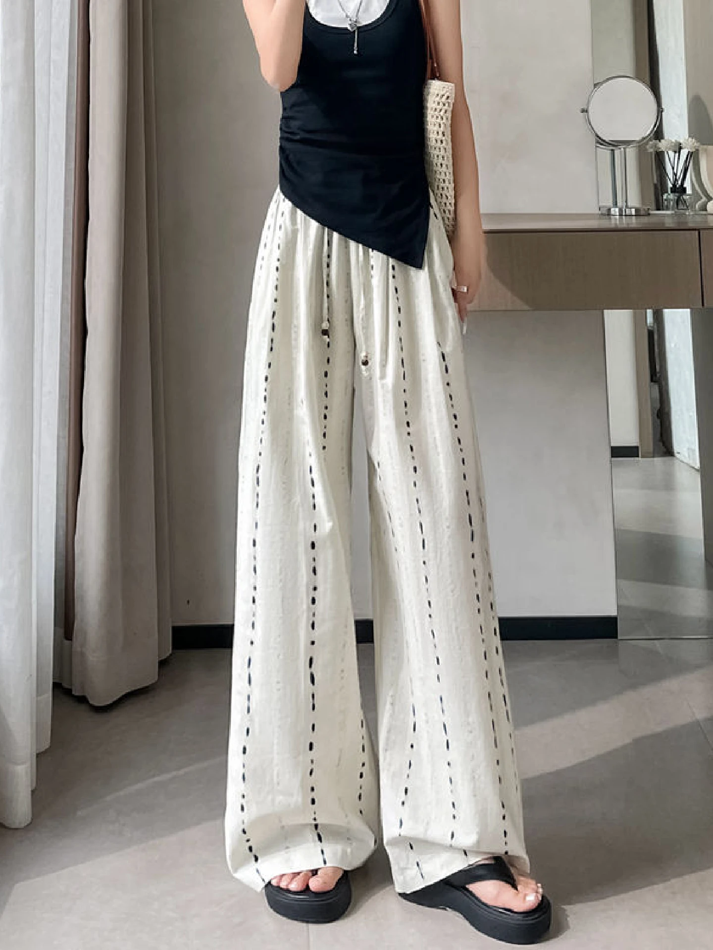 

Casual Wide Leg Pants Women's Spring Summer Loose Elastic Waist Floor Length Lazy Dra Straight Tube Casual Trousers