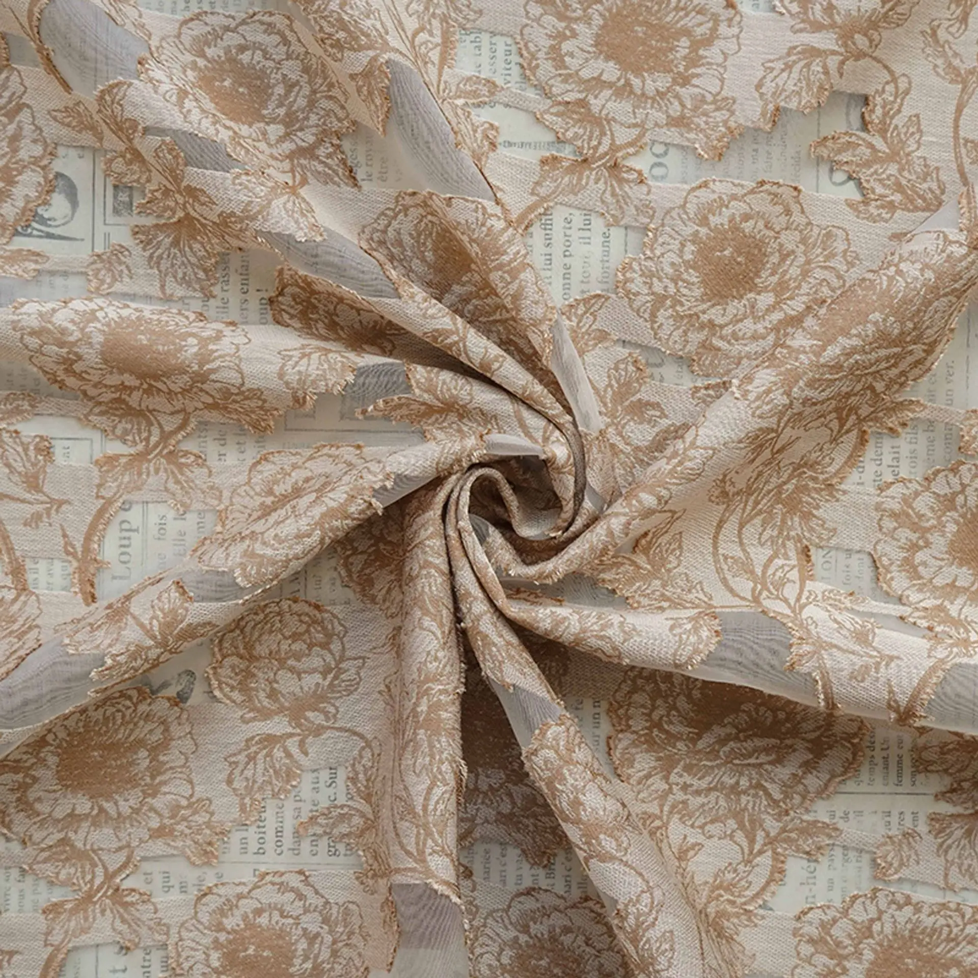 

Peony Floral Semi Sheer Cut Out Jacquard Fabric Spring Summer Elegant Gown Dress Coat Soft Sewing Fabric