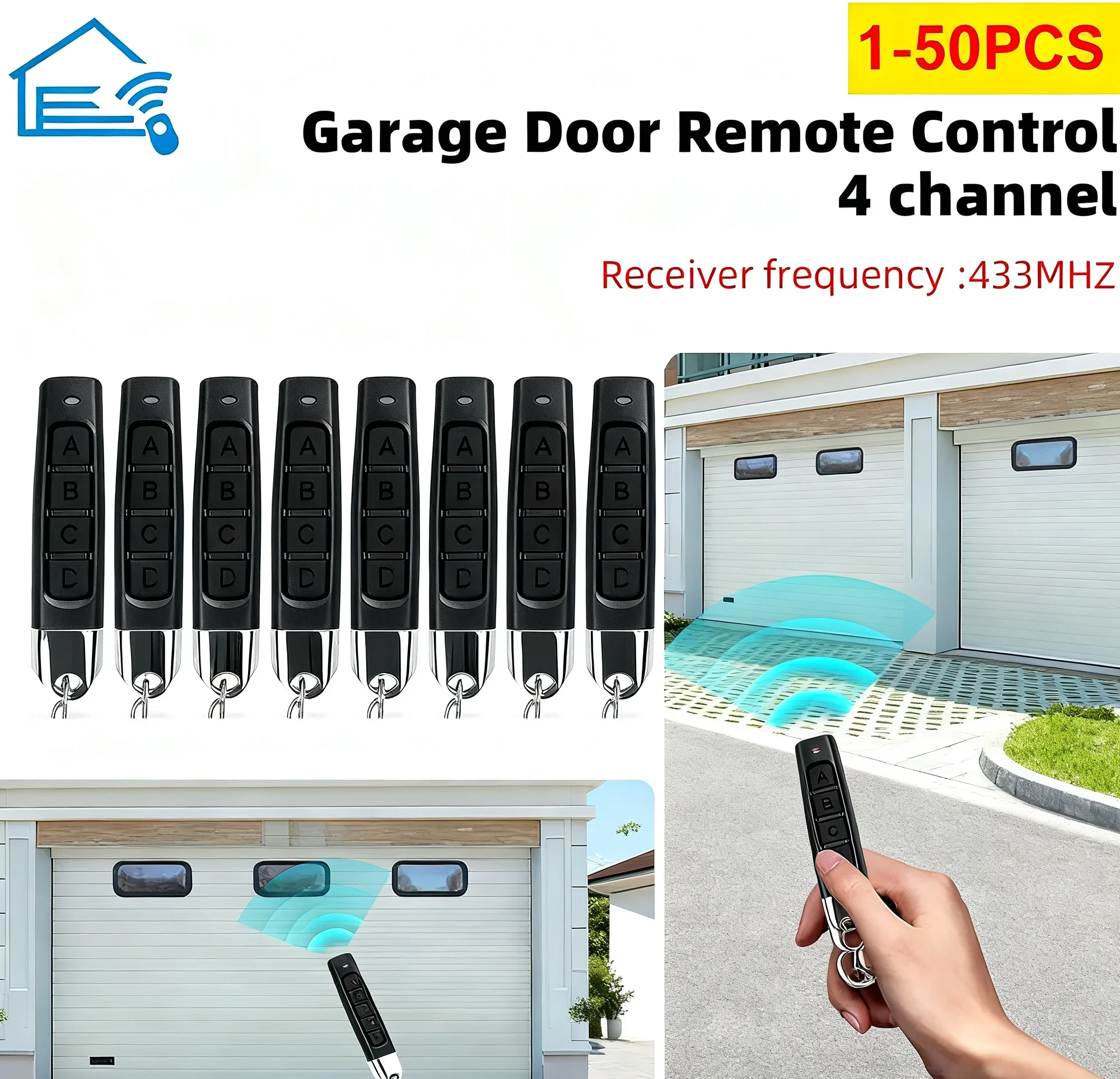 

Remote Control 433MHz Car Key Garage Door Gate Opener Remote Control Duplicator Clone Cloning Code 4-Button Transmitter