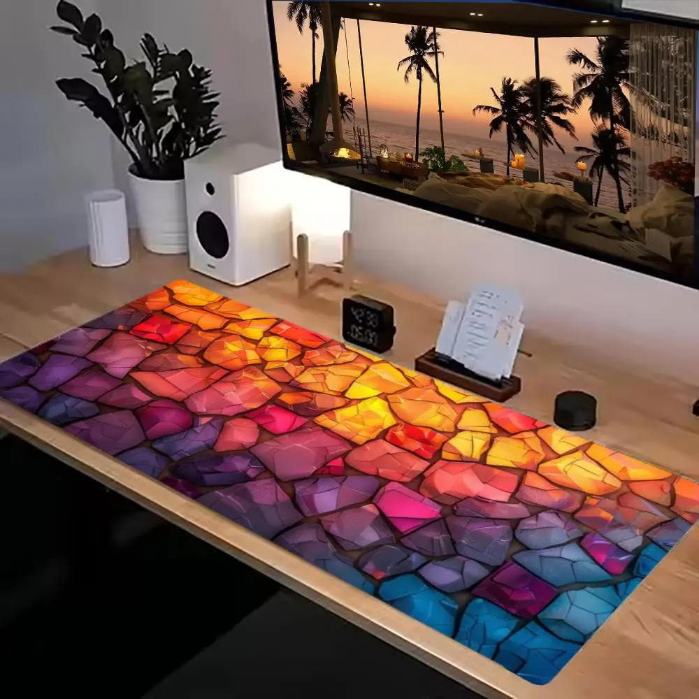 Macaron Color Block Brick Wall Atmospheric Desk Mat Fresh Macaron Style Non-Slip Stitched Edge Mouse Pad for Office Gaming
