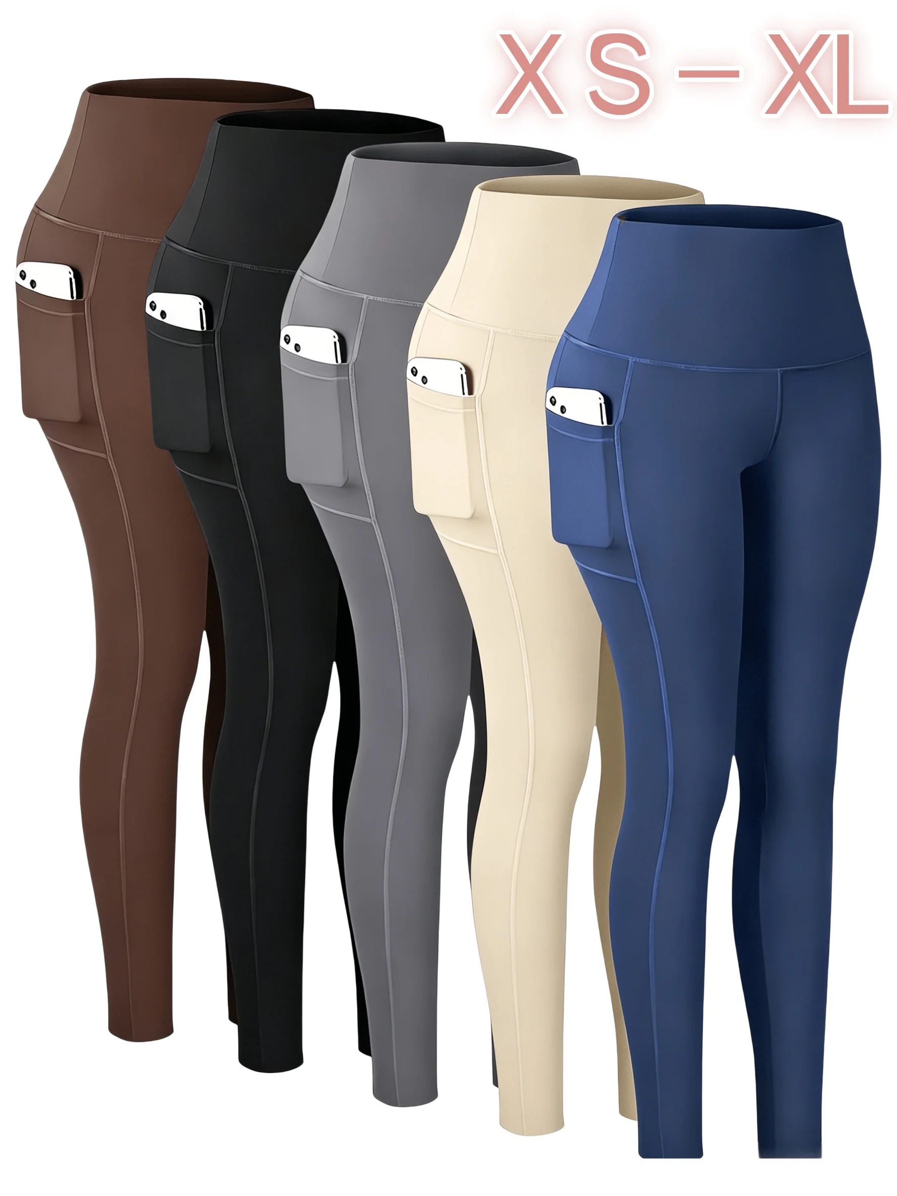 5pcs Women's Long Pants with Pockets, High-waisted And Invisible Tummy Control Cropped Pants, Suitable for Yoga, Running And F
