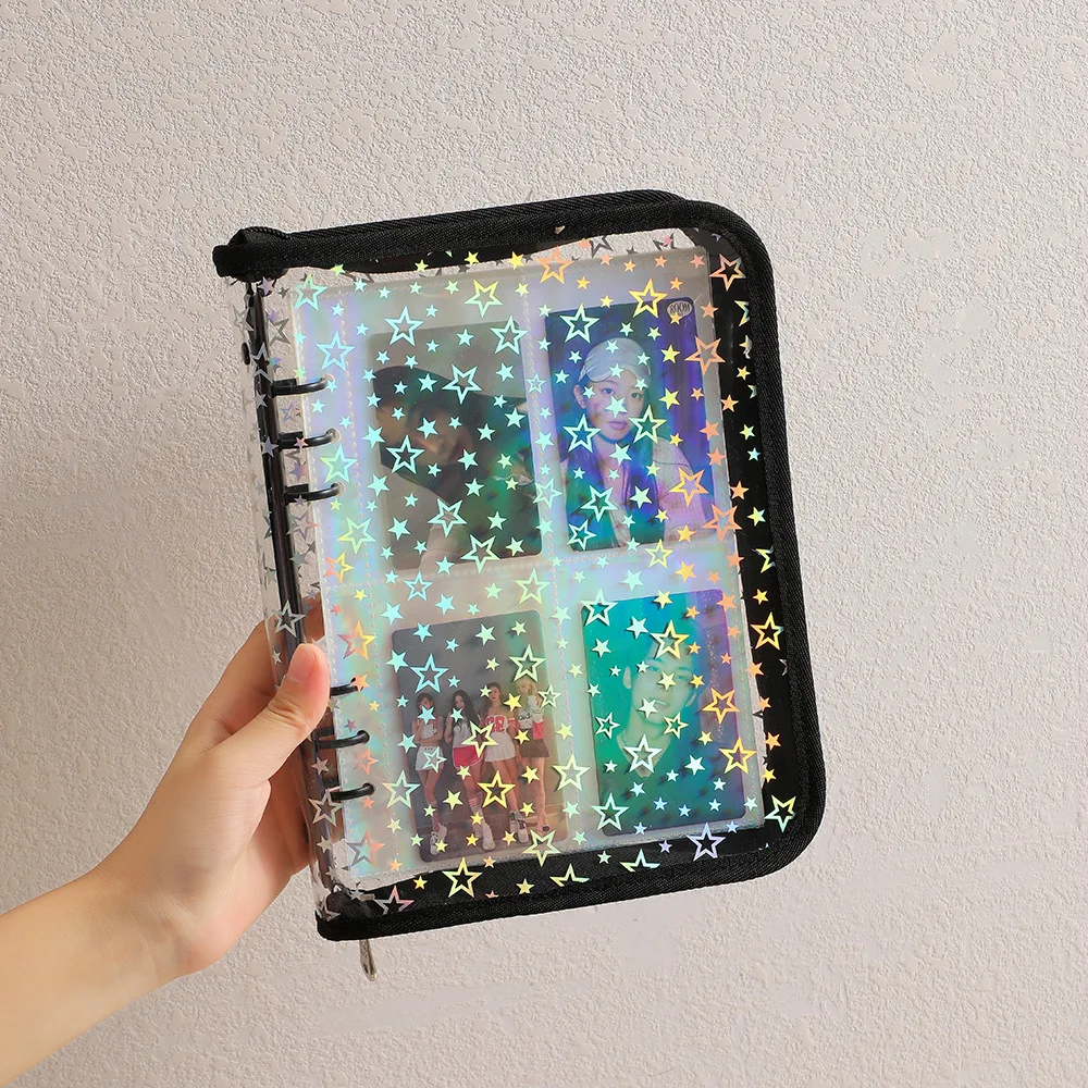 A5 Laser Star Zipper Binder Photo Card Collection Book Postcard Organizer Diary Notebook School Stationery