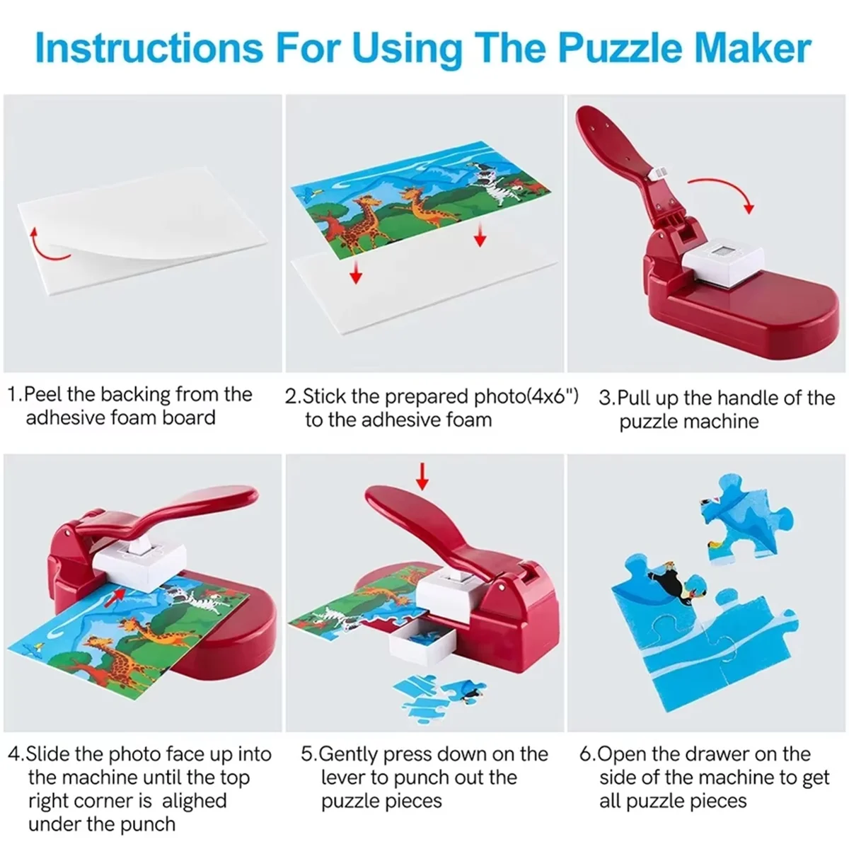 A79G Jigsaw Puzzle Making Machine Red Picture Photo Cutter Puzzle Maker for 4x6 Inch Puzzles Kids DIY Handmade Toys Tool
