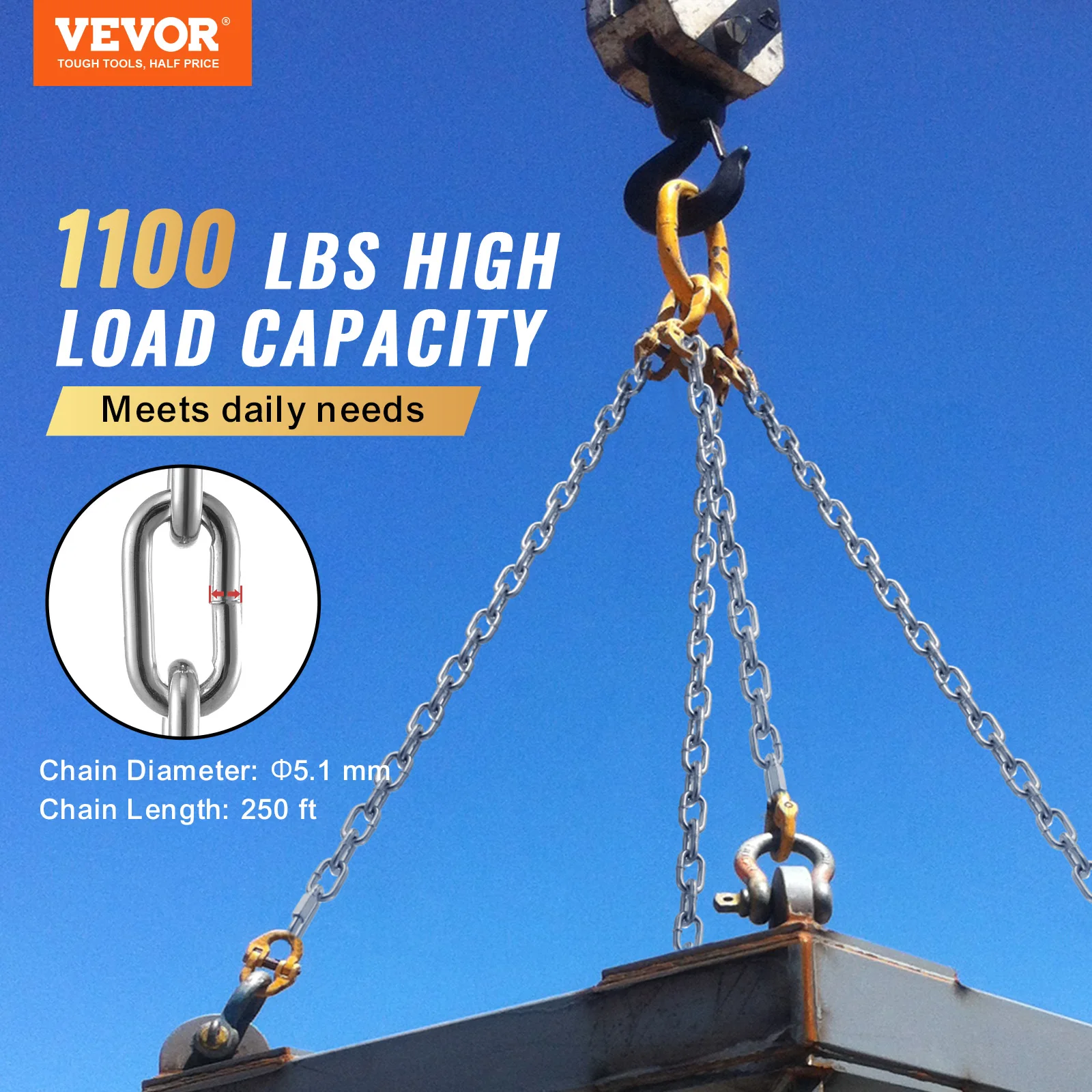 VEVOR 10ft/250ft Proof Coil Chain 3/16