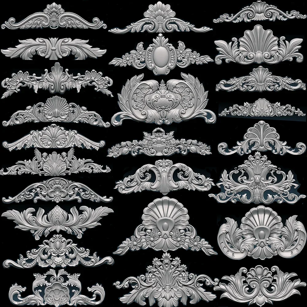 New 40pcs Carved Corner Appliques Stl 3d Model Relief for Cnc In STL File Format European Home Decoration Carving Woodwork