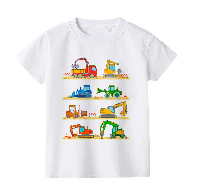 Summer Construction Machines Print Baby Boys Clothes Tractor Kids Tshirt Natural Work Zone Children Tshirt