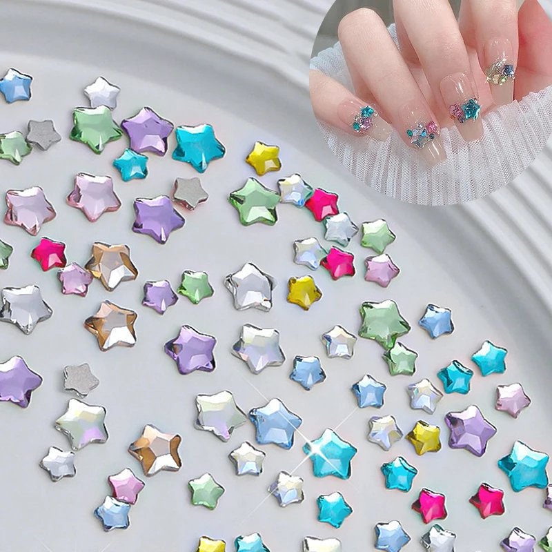 50 Stück 4/6 mm Flatback Stern Diamanten Nail Art Charms Glitzer Acryl Mini Nail Art Strass Kristall 3D DIY Maniküre Dekoration