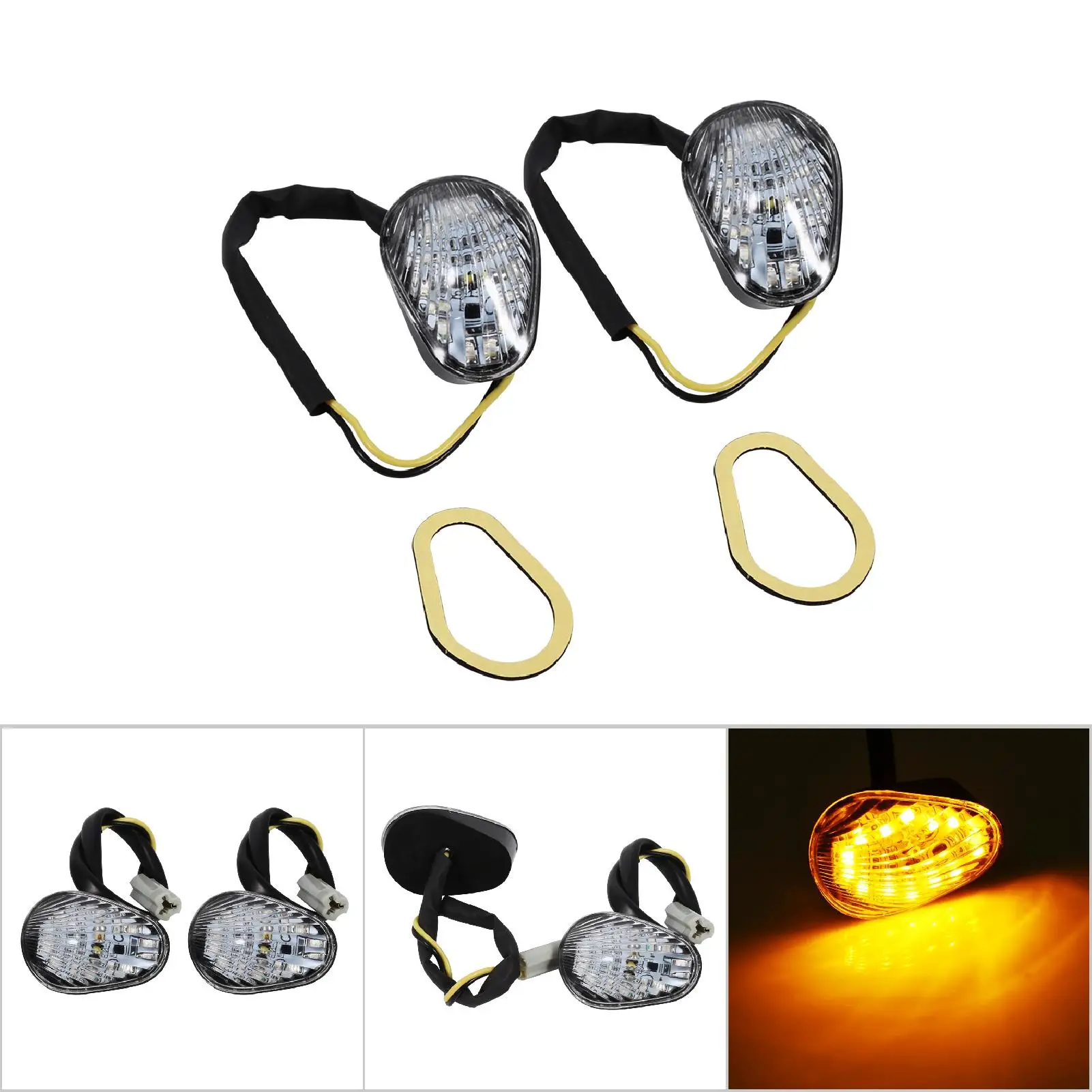 1 Pair Amber LED Turn Signal Light Indicator Lamp Flush Mount For Yamaha YZF R1 R6 R6S Clear