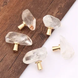Clear Crystal Handle Drawer Door Knobs Natural Irregular Brass Single Hole Handles for Cabinet Kitchen Cupboard Furniture Pulls