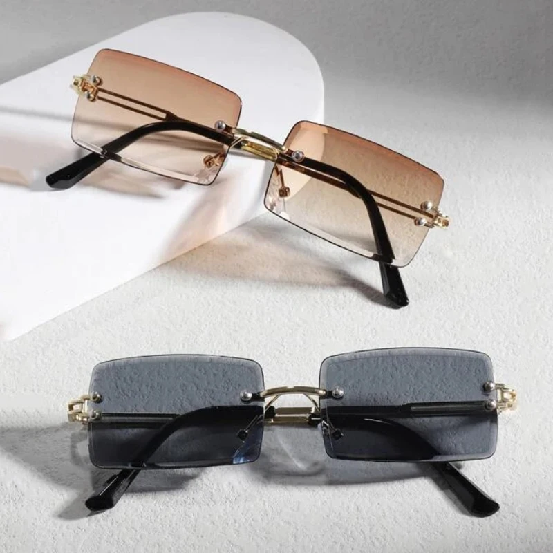New Frameless Beveled Square Sunglasses In Fashionable Gradient Colors Trendy Photo-ready And Stylishly Shaped Sunglasses 825