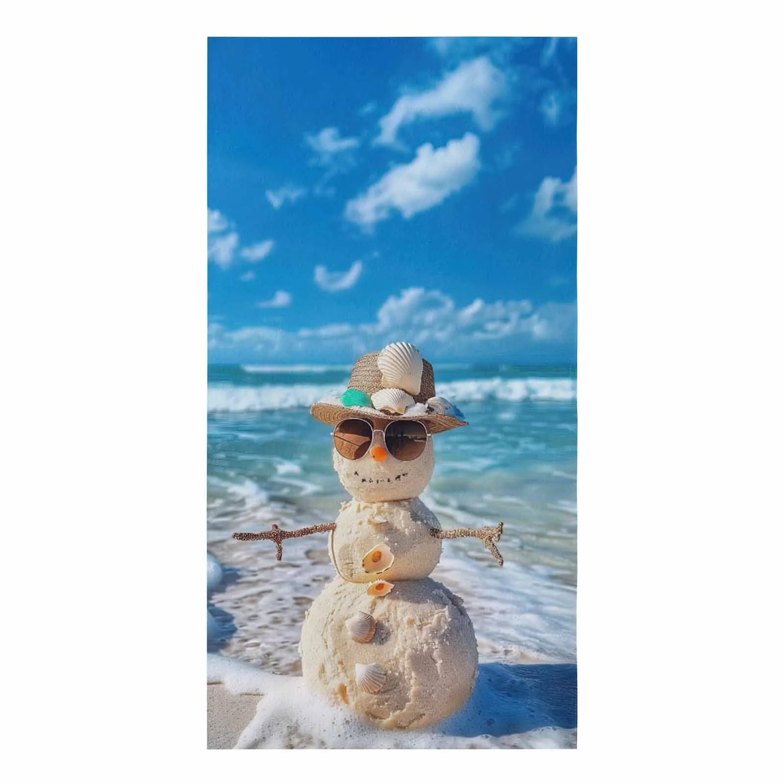 Christmas Snowman Beach Ocean Printed Tea Hand Towel Kitchen Dishcloth Water Absorption Household Cleaning Cloth