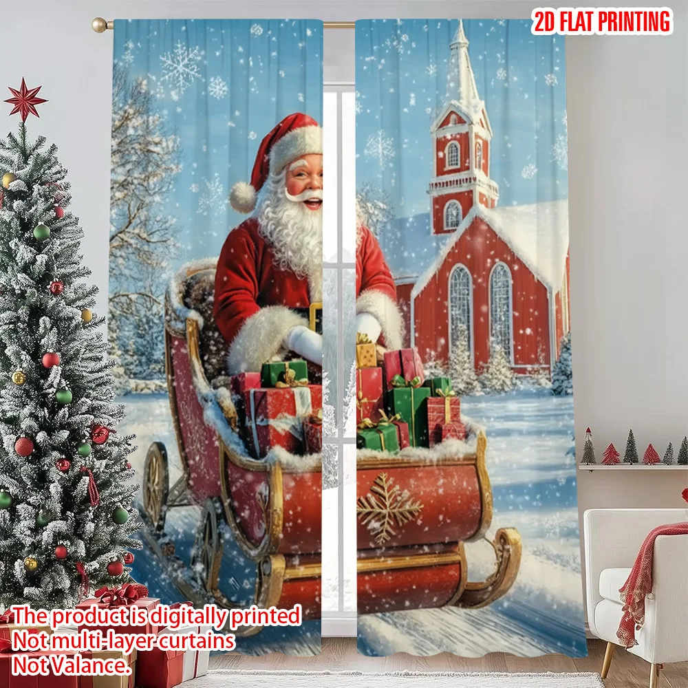 

2pcs 2D flat printing Christmas Drapes Father Christmas7 Versatile Fabric Without Electricity Festive Wall Decor Use for Indoor