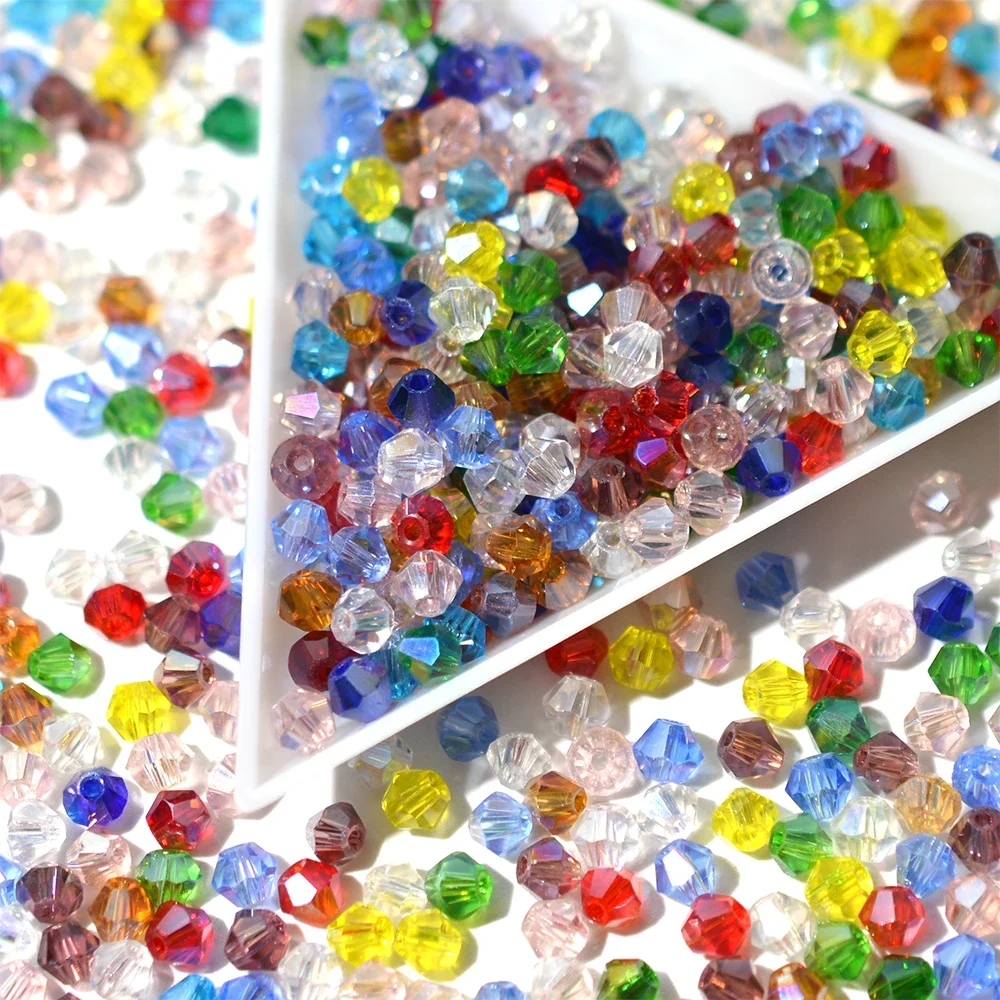 100pcs 4mm Bicone Shape Austrian AB Color Plating Crystals Beads Spacer Loose Beads for DIY Jewelry Bracelet Necklace Making