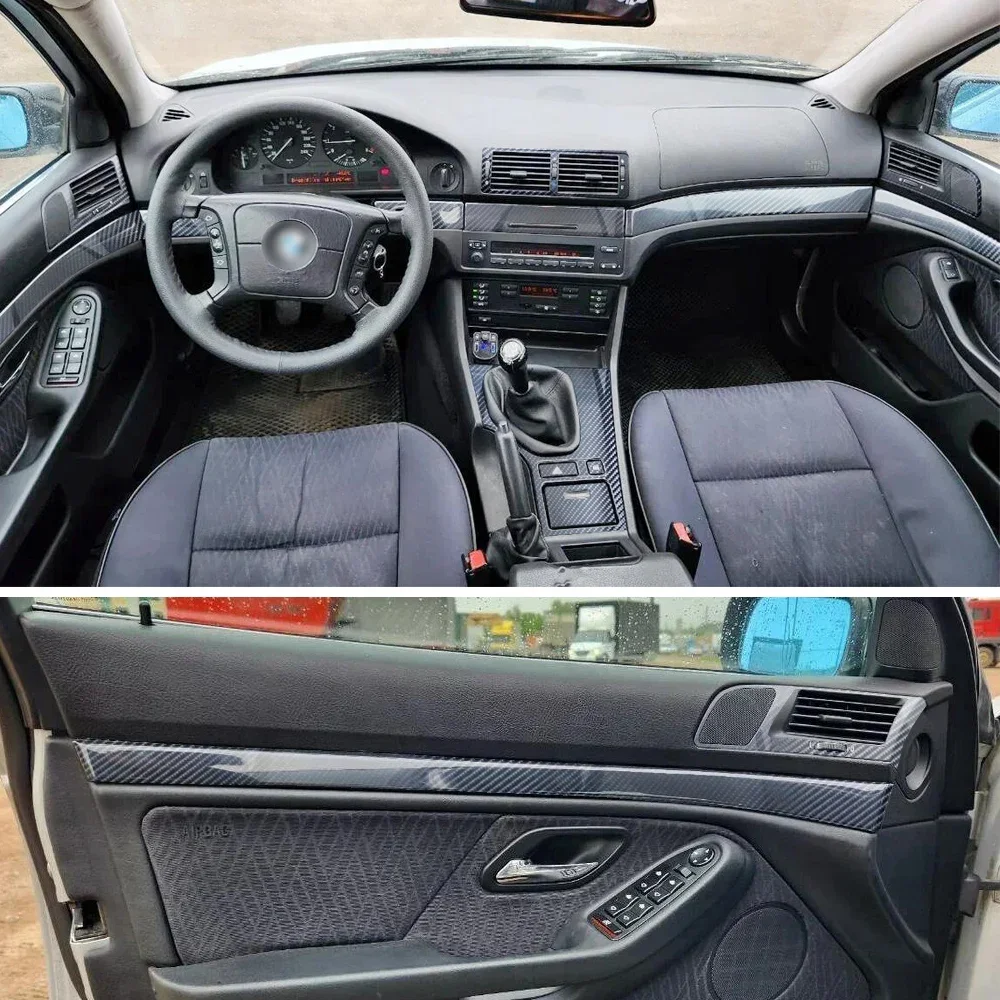 

Углеродное волокно для BMW 5 серии E39 1999-2004, автомобильная пленка, внутренняя наклейка, центральная консоль, приборная панель, воздушная дверная ручка, подъемная панель