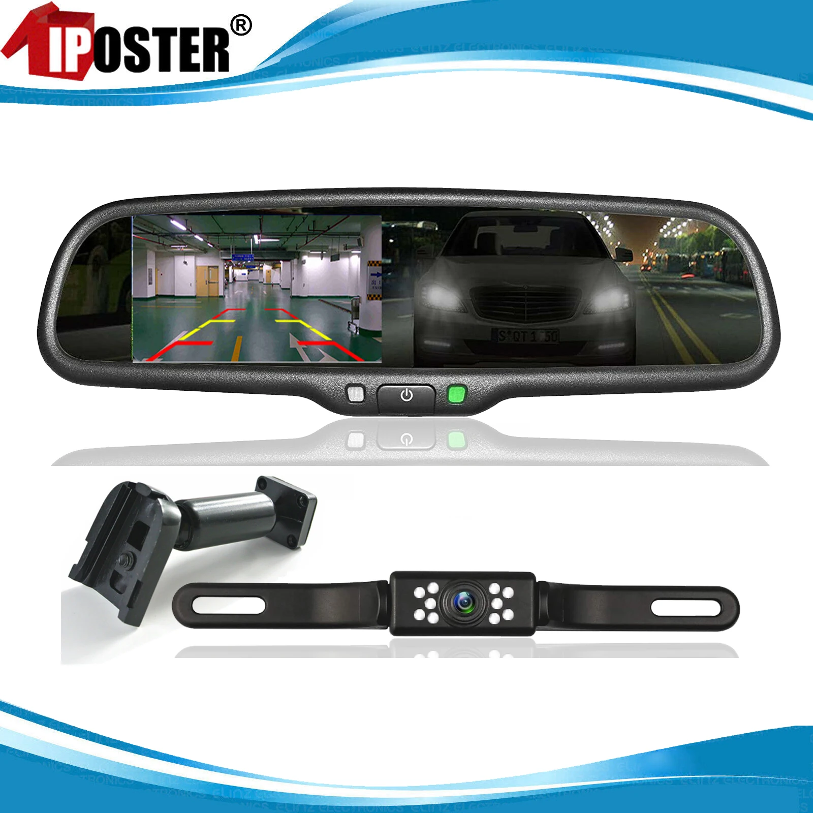 

iPoster OEM Style 4.3 Inch LCD Screen Car Rear View Mirror Monitor No1 Bracket+Backup Reverse Camera For Toyota Jeep Ford Nissan