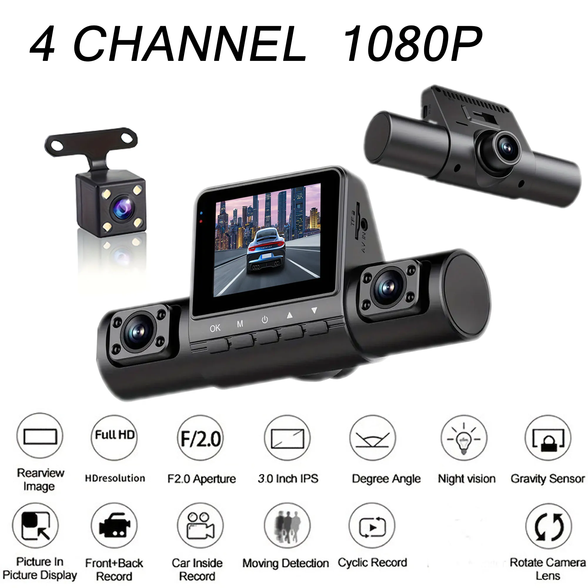 BEPOCAM 4-Linsen-Dashcam 1080P Full HD Auto-DVR Weitwinkel Eingebautes WLAN Kamera mit Schleifenaufnahme IPS-Bildschirm Nachtsicht G-Sensor – Detail 1