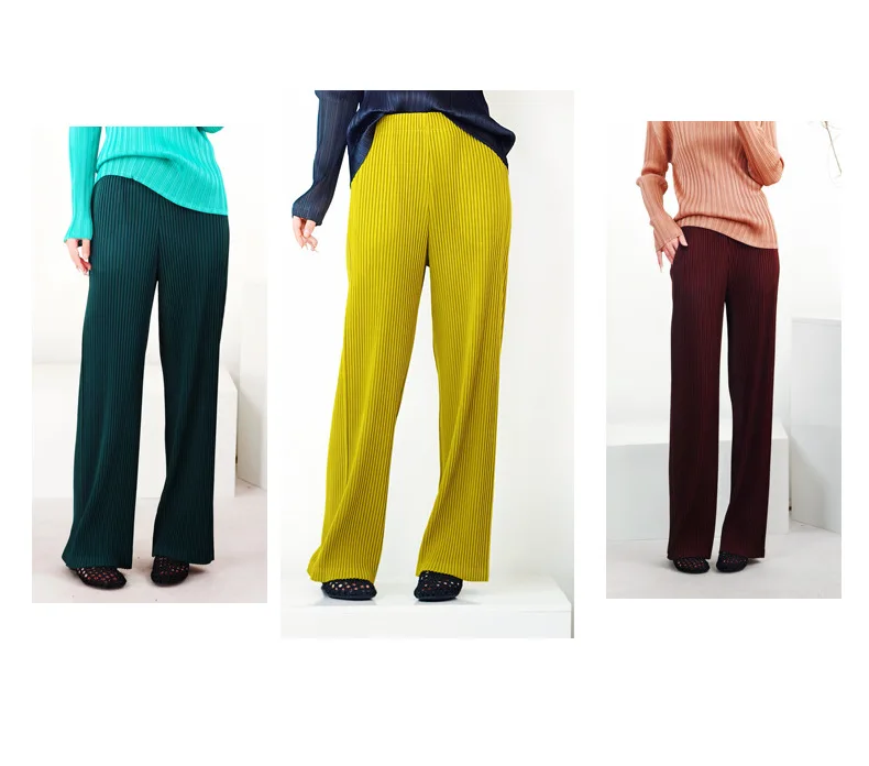 

Miyake Pleated 2025 Air Holes Wave Pattern Spring and Autumn Versatile High Casual Straight Trousers Wide-leg Trousers Female