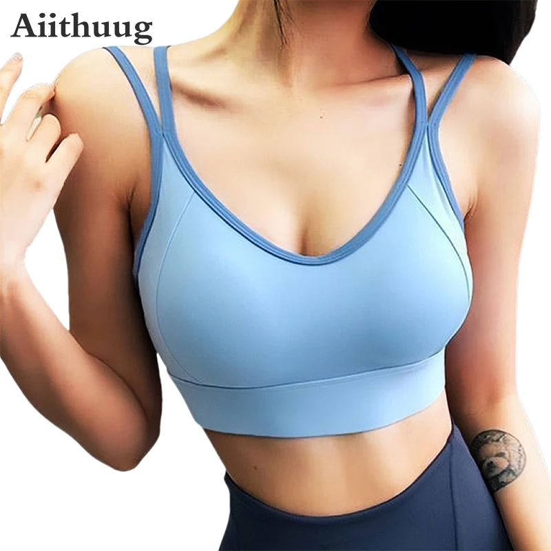 

Aiithuug Color Clash Double Straps Yoga Bras With Built in Cup Women's Criss-cross Back Gym Workout Pilates Hit Color Tank Tops