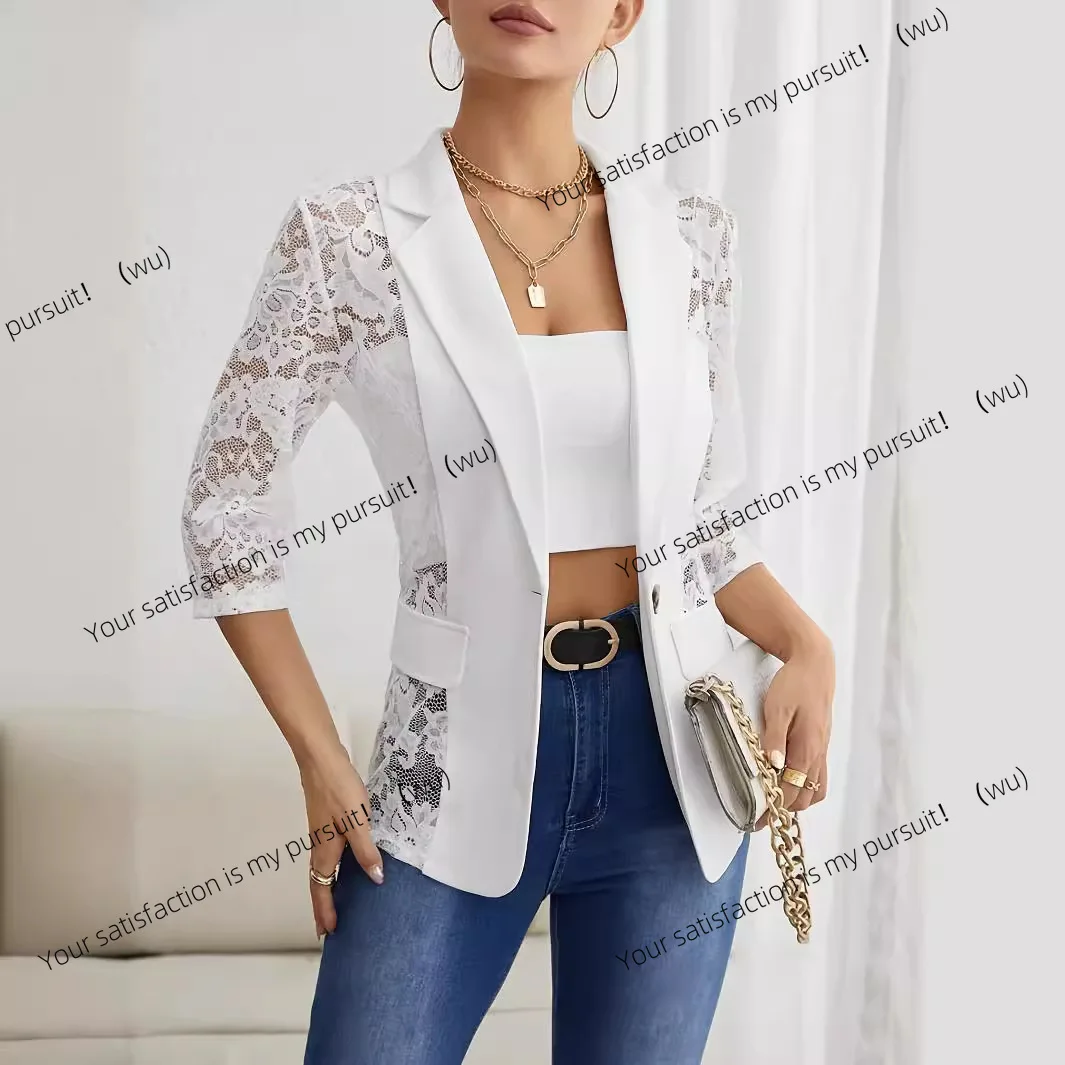 

Осенний новый элегантный однотонный модный кружевной маленький блейзер, женский топ