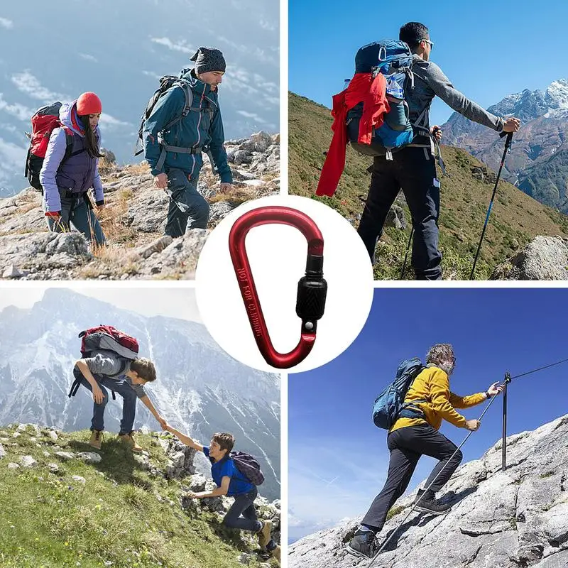 1 قطعة حلقة تسلق سبائك الألومنيوم مشبك أمان المفاتيح مع قفل تسلق زر D-شكل حلقة تسلق التخييم التنزه هوك متعدد الألوان