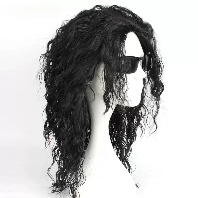 Anime Michael Jackson Cosplay Michael Cosplay Black Wig Michael Role Play Medium Long Curly Black Hair Wig Halloween Cos Wigs