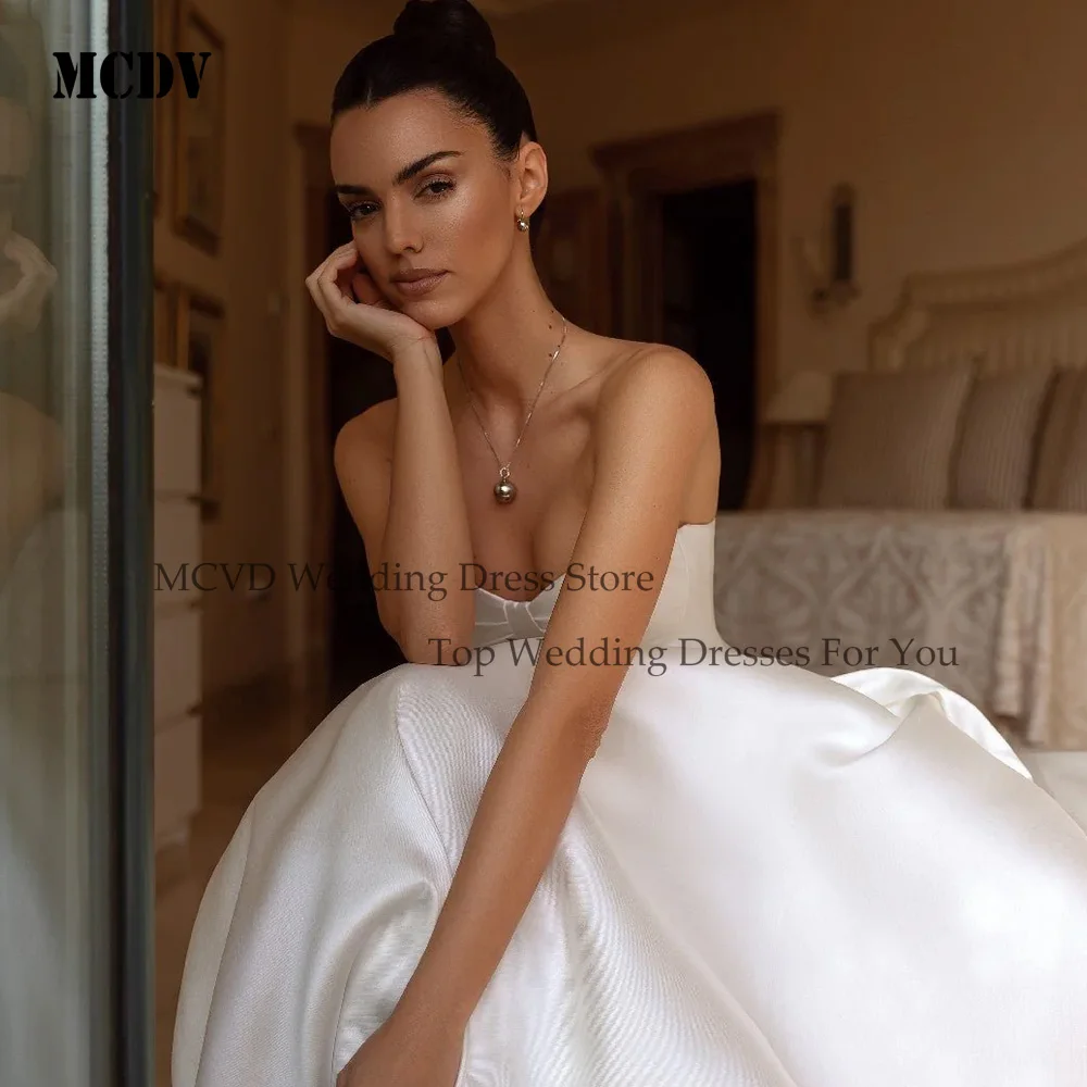 MCDV A-Line Wedding Dresses Glamorous Satin Bridal Gowns Strapless Robes For Formal Party Graceful Vestidos De Novia Customized