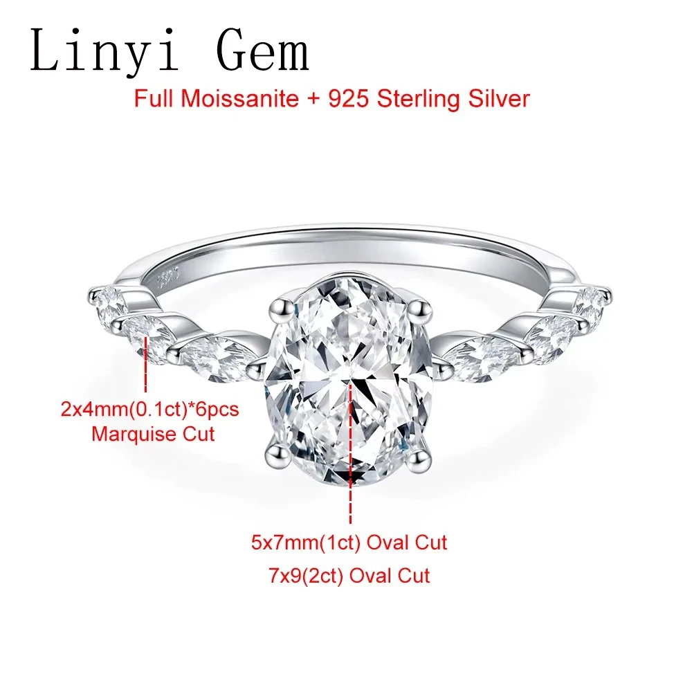 1ct 2ct Oval Cut All Moissanite Engagement Ring for Women 925 Sterling Silver Oval & Marquise Ring Wedding Bands Jewelry Gift