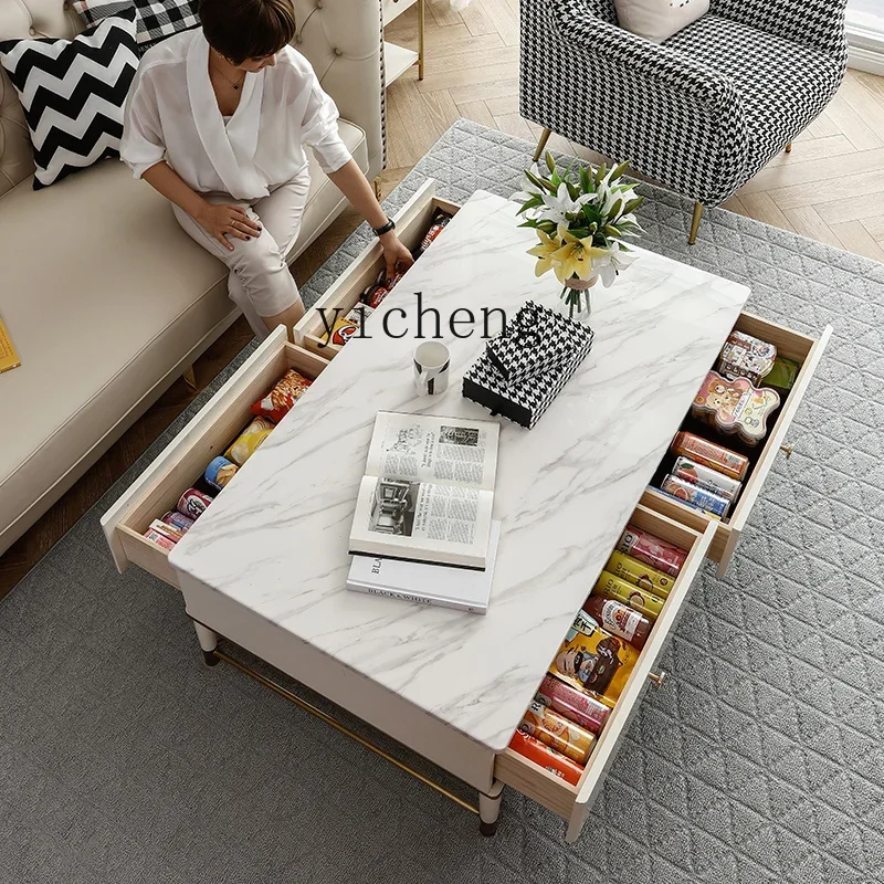 X5-25 tea table light luxury post-modern living room coffee table marble pattern square white storage table