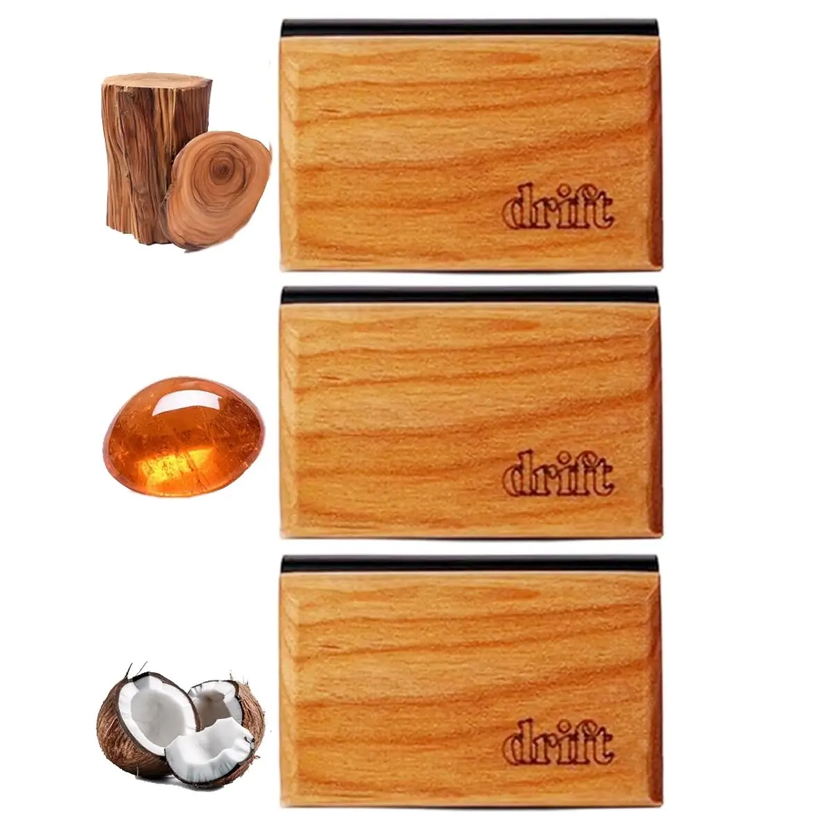 A78I 3PCS Wooden Car Air Freshener for Visor Clip,Teak/Coconut/Amber Scents, Long-Lasting Odor Eliminator with Metal Clip