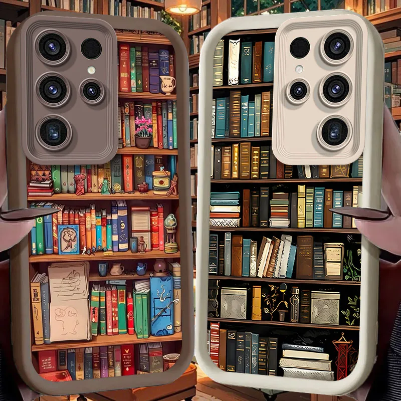 Cartoon Art Bookshelf Silicone Case For Samsung Galaxy S24 S25 S23 Ultra S22 S21 Plus FE A36 A56 A26 A16 A06 A15 A25 A35 A55 5G